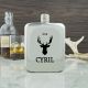 Custom hip flask engraved with a stag silhouette a name and year
