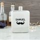Personalised hip flask with an engraved name and moustache