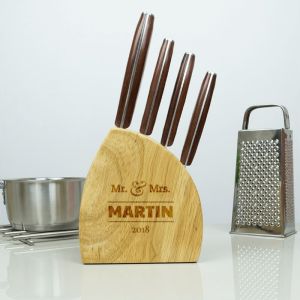 Mr & Mrs 4pc Wooden Knife Set
