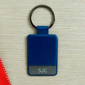 Engraved Initials Blue Key Ring