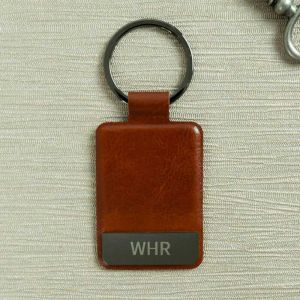 Engraved Initials Brown Key Ring