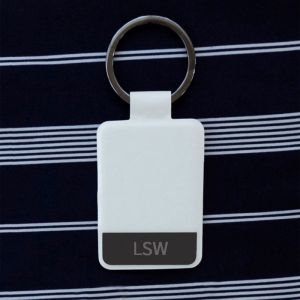 Engraved Initials White Key Ring