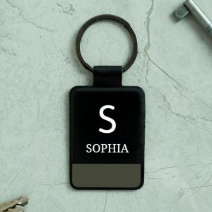 Personalised Initial and Name Black Key Ring