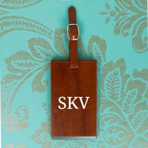Brown Personalised Initials Luggage Tag