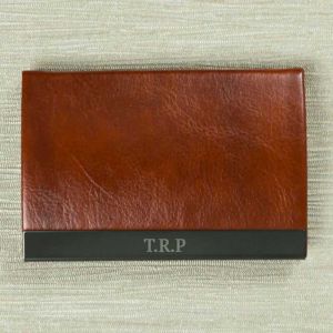 Engraved Initials Brown Card Holder