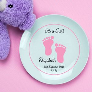It's A Girl Footprint Personalised Plate