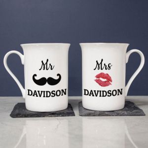 Mr Tash & Mrs Lips Personalised Bone China Mugs
