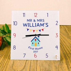 First Home Personalised Square Glass Clock