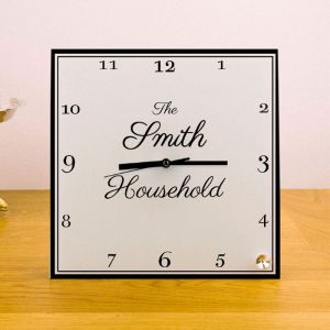 Household Personalised Square Glass Clock