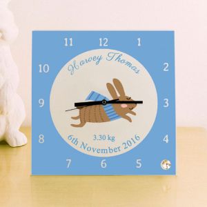 Newborn Boy Personalised Square Glass Clock