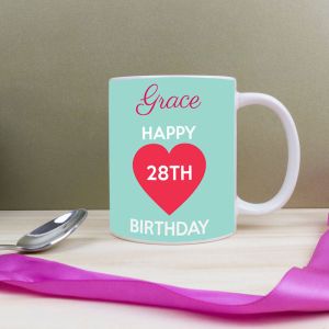 Personalised Happy Birthday Love Heart Mug