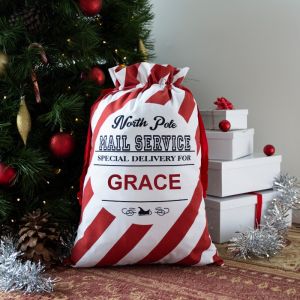 North Pole Striped Personalised Christmas Sack