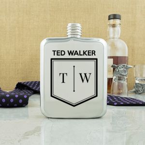 Hip flask engraved with a name and initials design