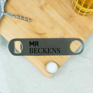 Two line engraved stainless steel bottle opener