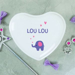Elephant Personalised White Heart Jewellery Box