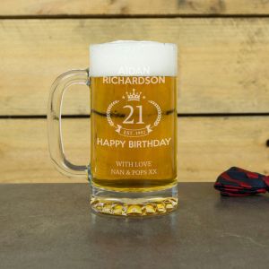Crowned Engraved Glass Tankard 500ml