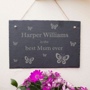 Best Mum Ever Personalised Butterfly Slate Sign