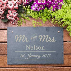 Mr & Mrs Stylish Wedding Personalised Slate Sign