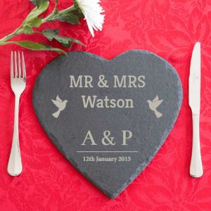Personalised Mr & Mrs Heart Slate