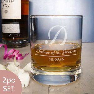 Initial message and date engraved whisky glass