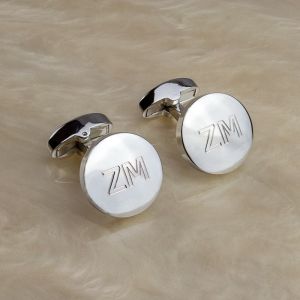 Silver Button Engraved Cufflinks