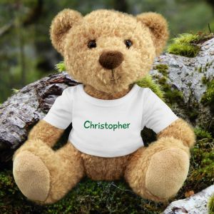 Teddy bear with personalised name t-shirt