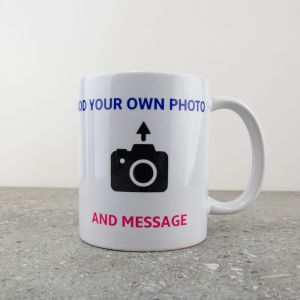 Custom 11oz mug printed with a photo logo and text