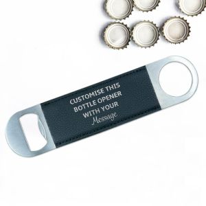 Custom bottle opener with engraved text