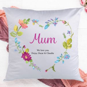 Floral heart design personalised satin cushion