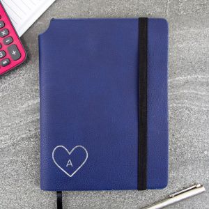 Monogram Heart Blue Personalised Notebook