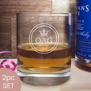 Crown and initials personalised whisky glass