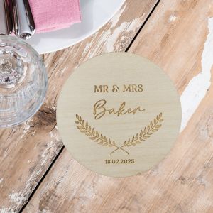 Mr & Mrs personalised wooden wedding coasters