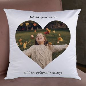 Heart photo and message personalised cushion