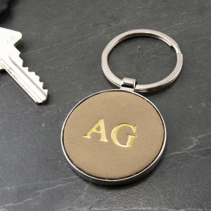 Round Personalised Keyring In Taupe
